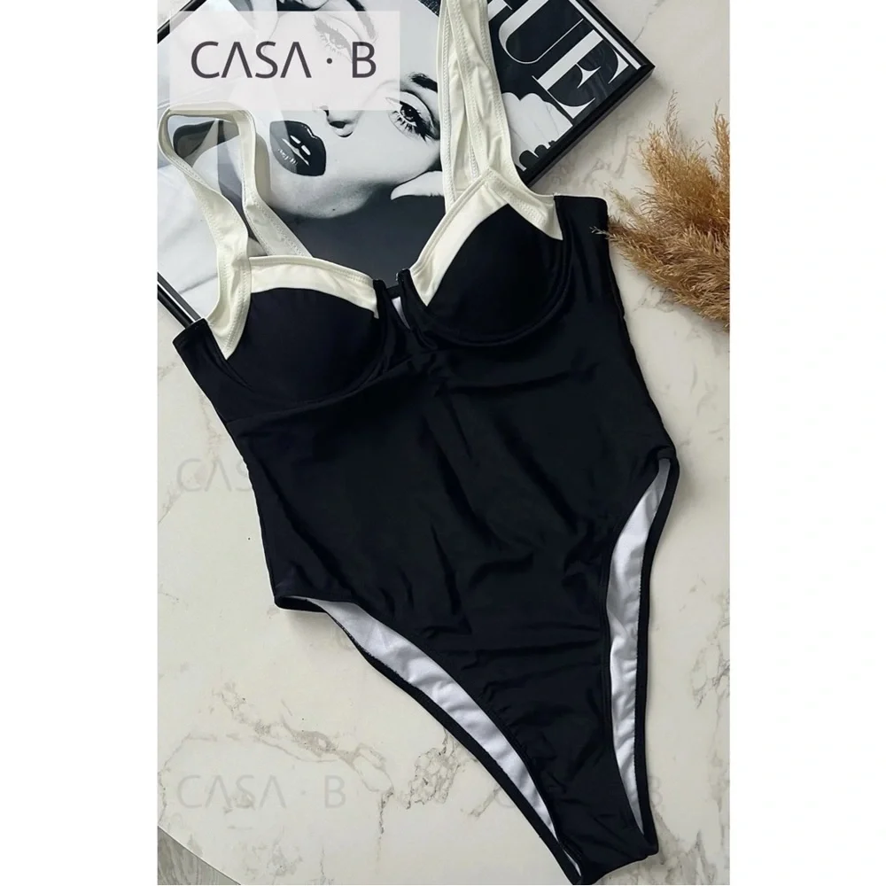 NEW 💫 CASA B | Monaco One Piece Underwire Swimsuit in Ivory & Black